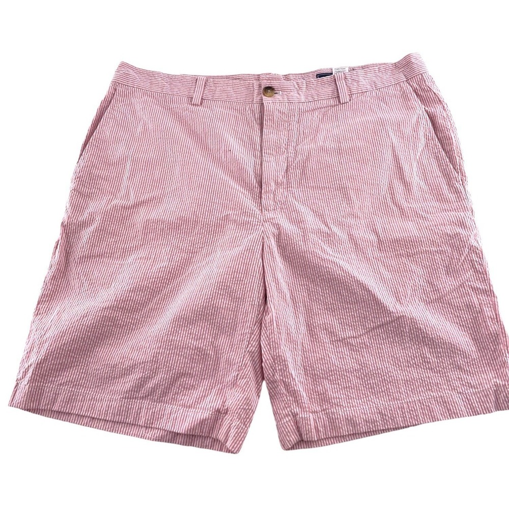 Vineyard Vines Men's 38 Red & White Striped Seersucker Flat Front Shorts